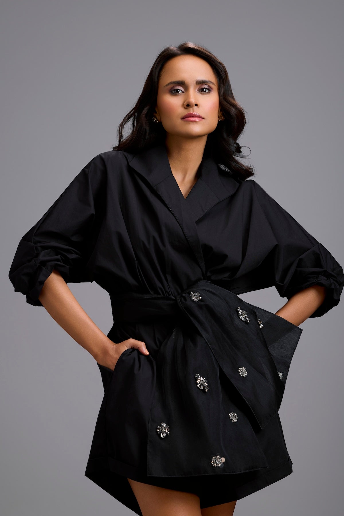 Playsuit with Crystal-Embellished Bow