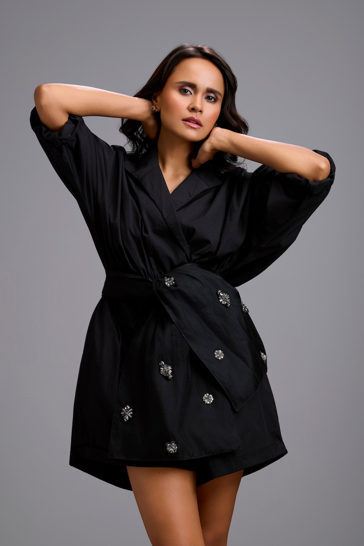 Playsuit with Crystal-Embellished Bow