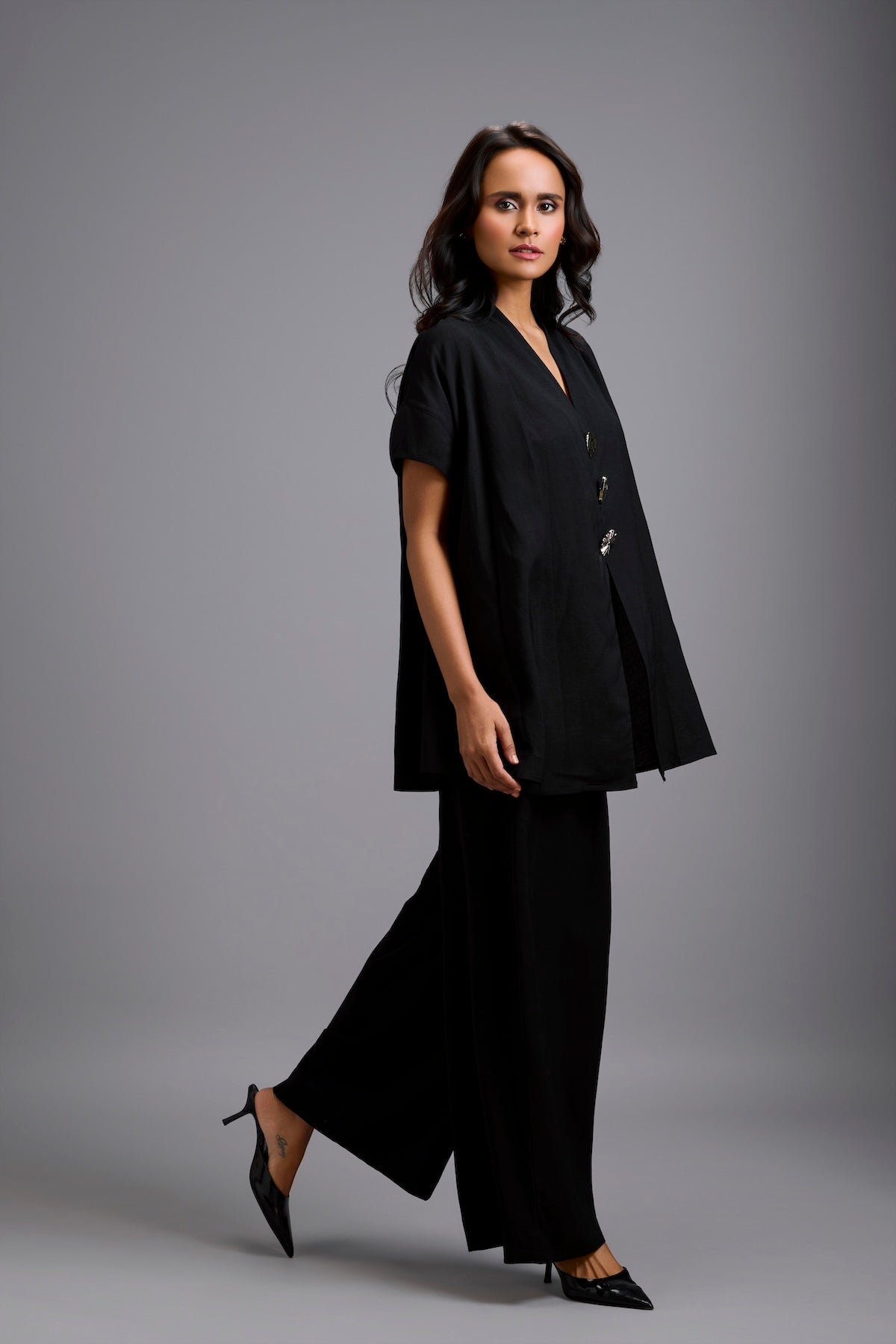 Wide-Leg Jumpsuit with Embellished Buttons