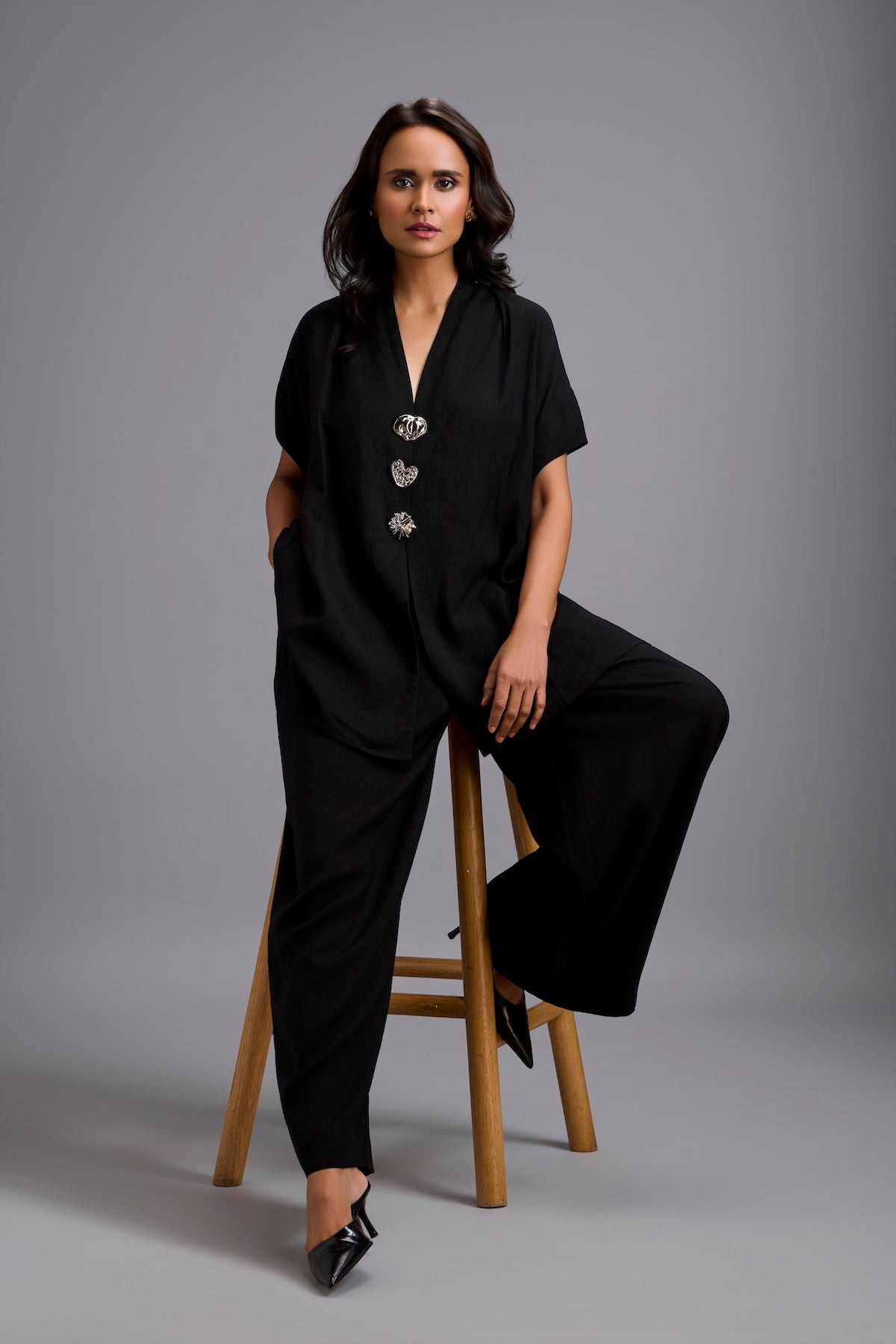 Wide-Leg Jumpsuit with Embellished Buttons