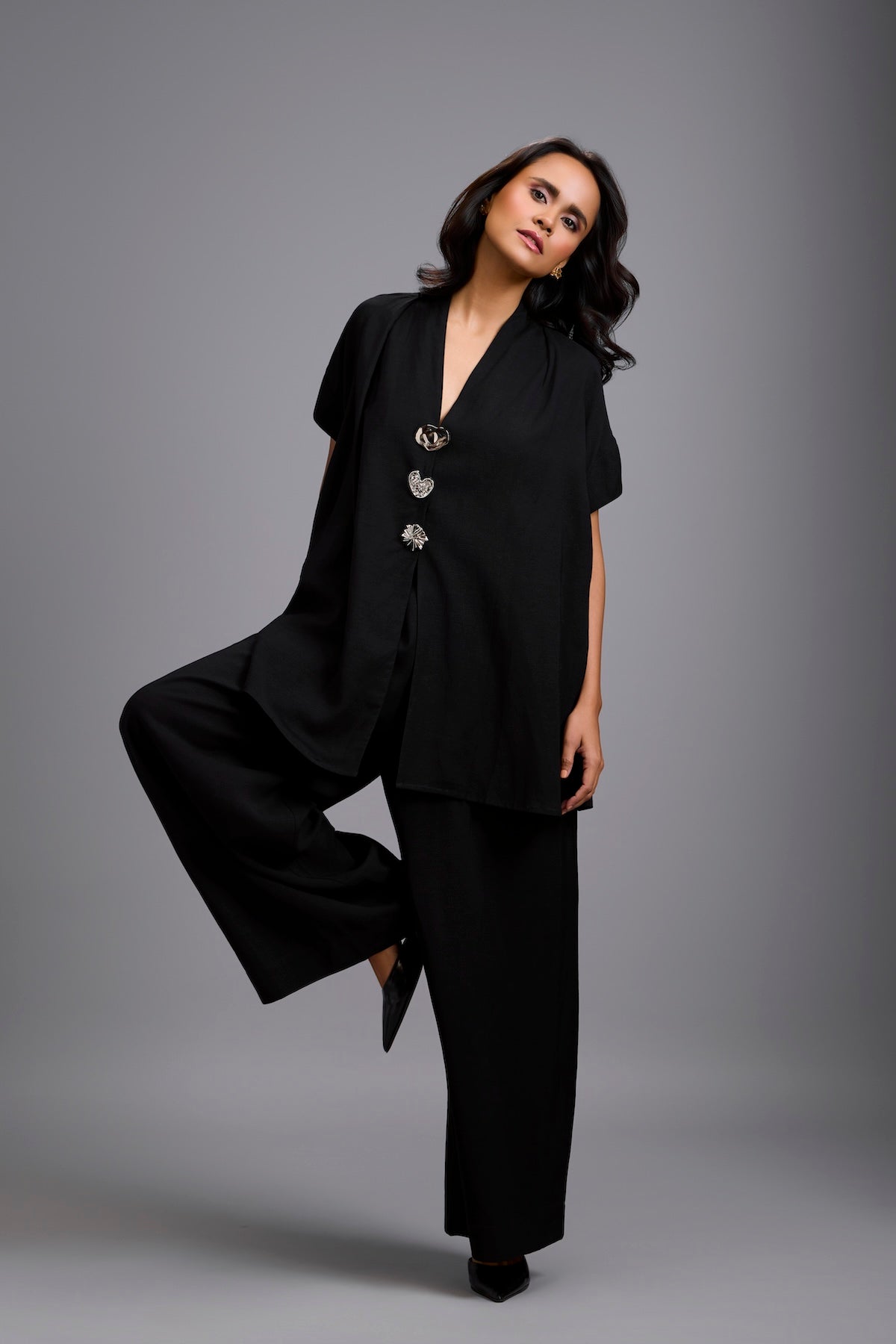 Wide-Leg Jumpsuit with Embellished Buttons