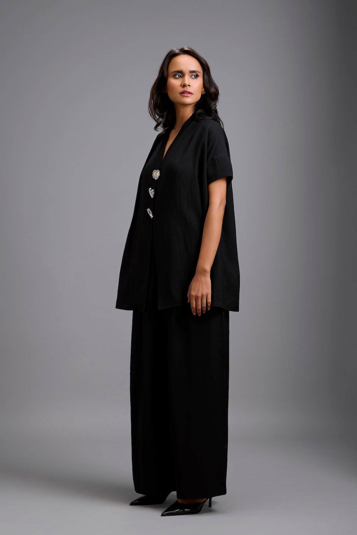 Wide-Leg Jumpsuit with Embellished Buttons