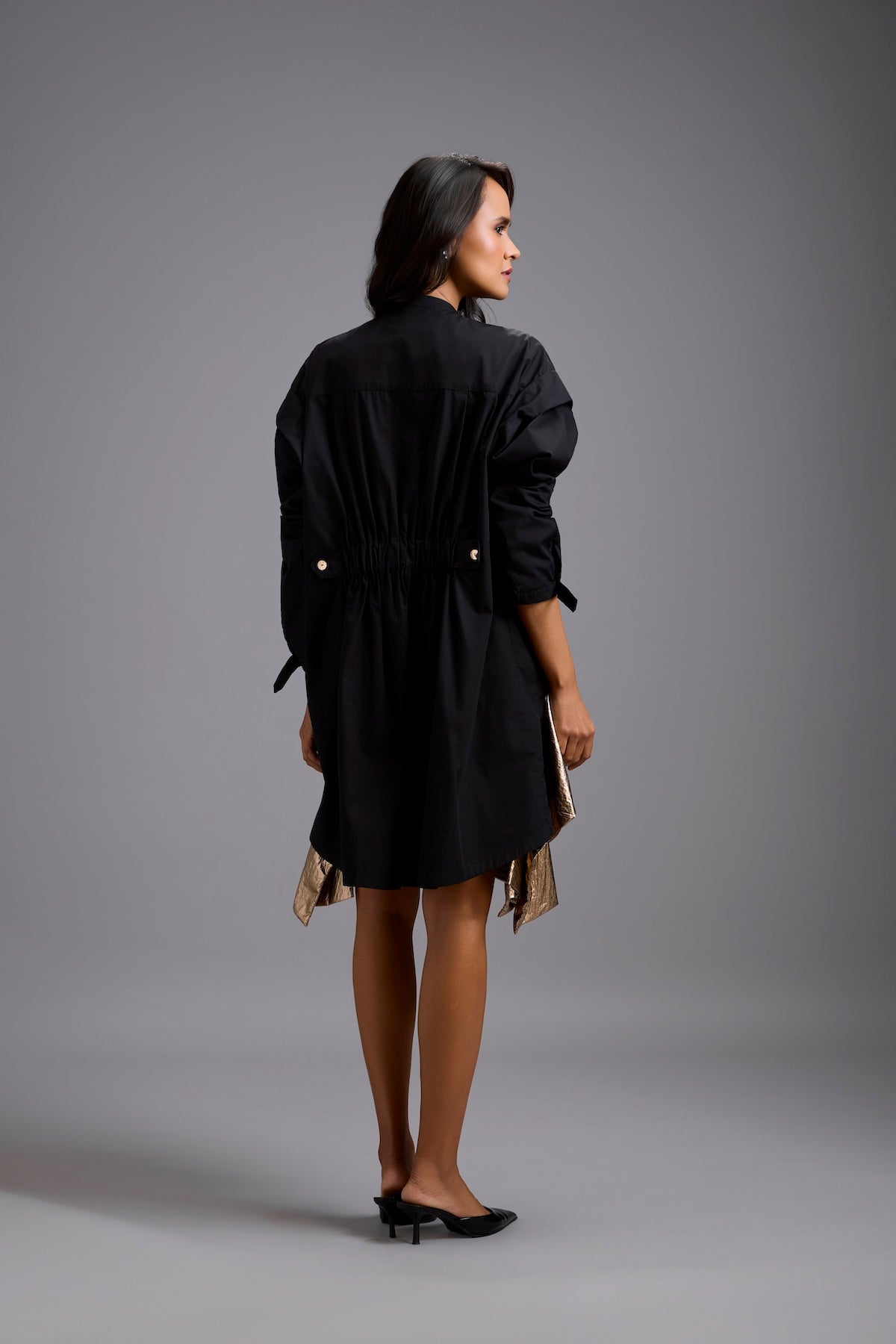 Black Mini Dress with Gold Ruffles