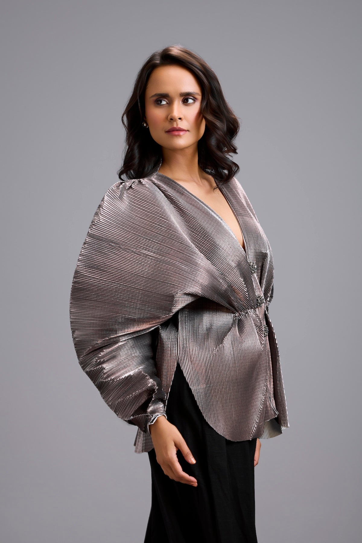 Gunmetal V-Neck Peplum Top