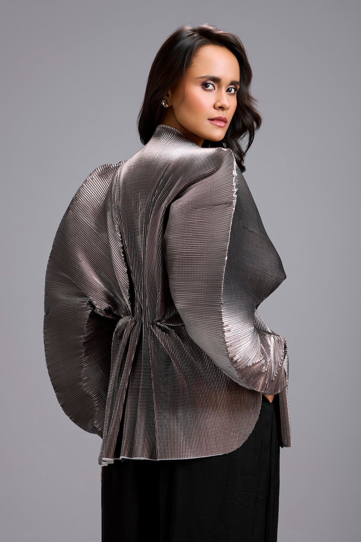 Gunmetal V-Neck Peplum Top