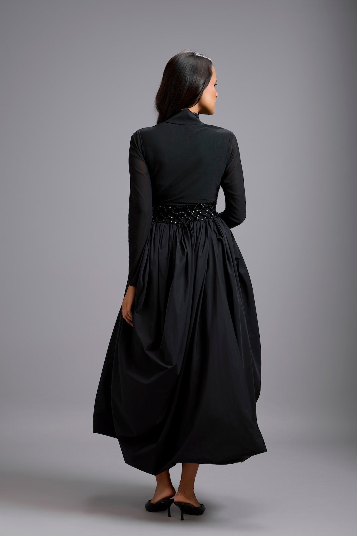 Beaded Sheer Bodice Dress