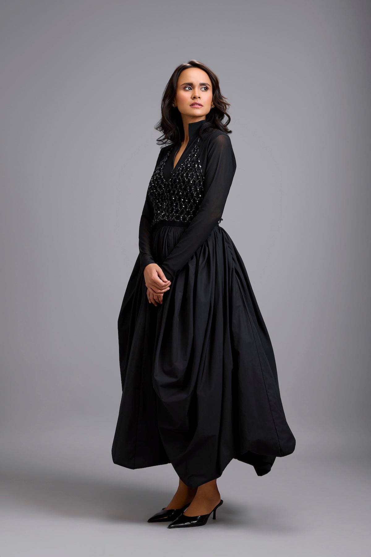 Beaded Sheer Bodice Dress