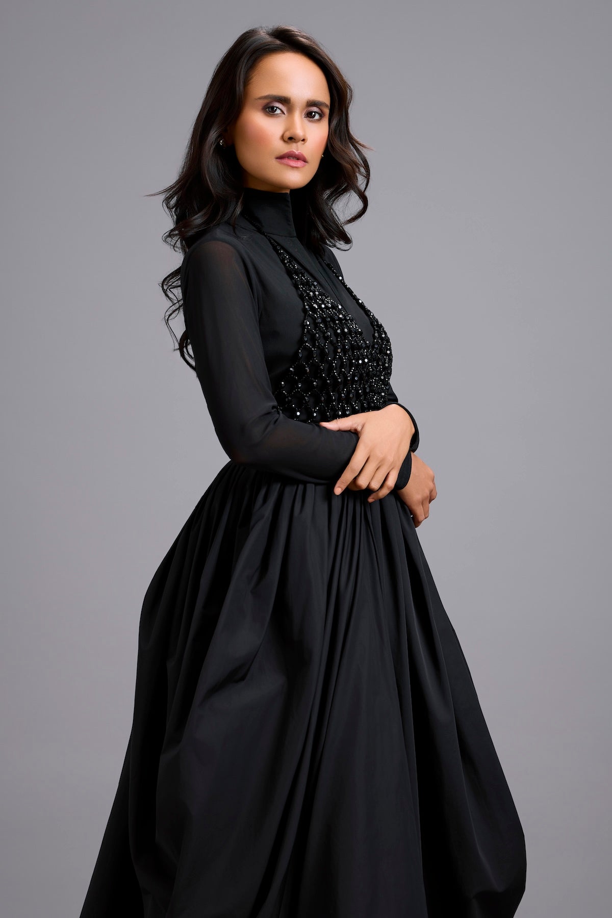 Beaded Sheer Bodice Dress