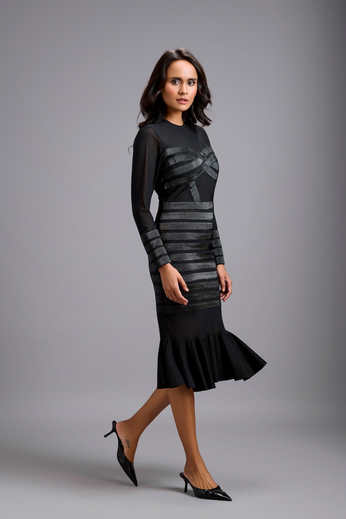 Sheer Embellished Bodice Dress