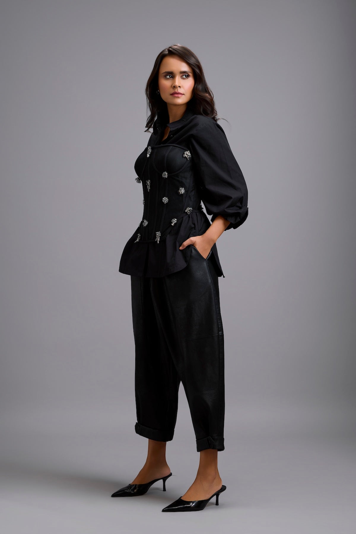 Tapered Cuffed Leather Pants