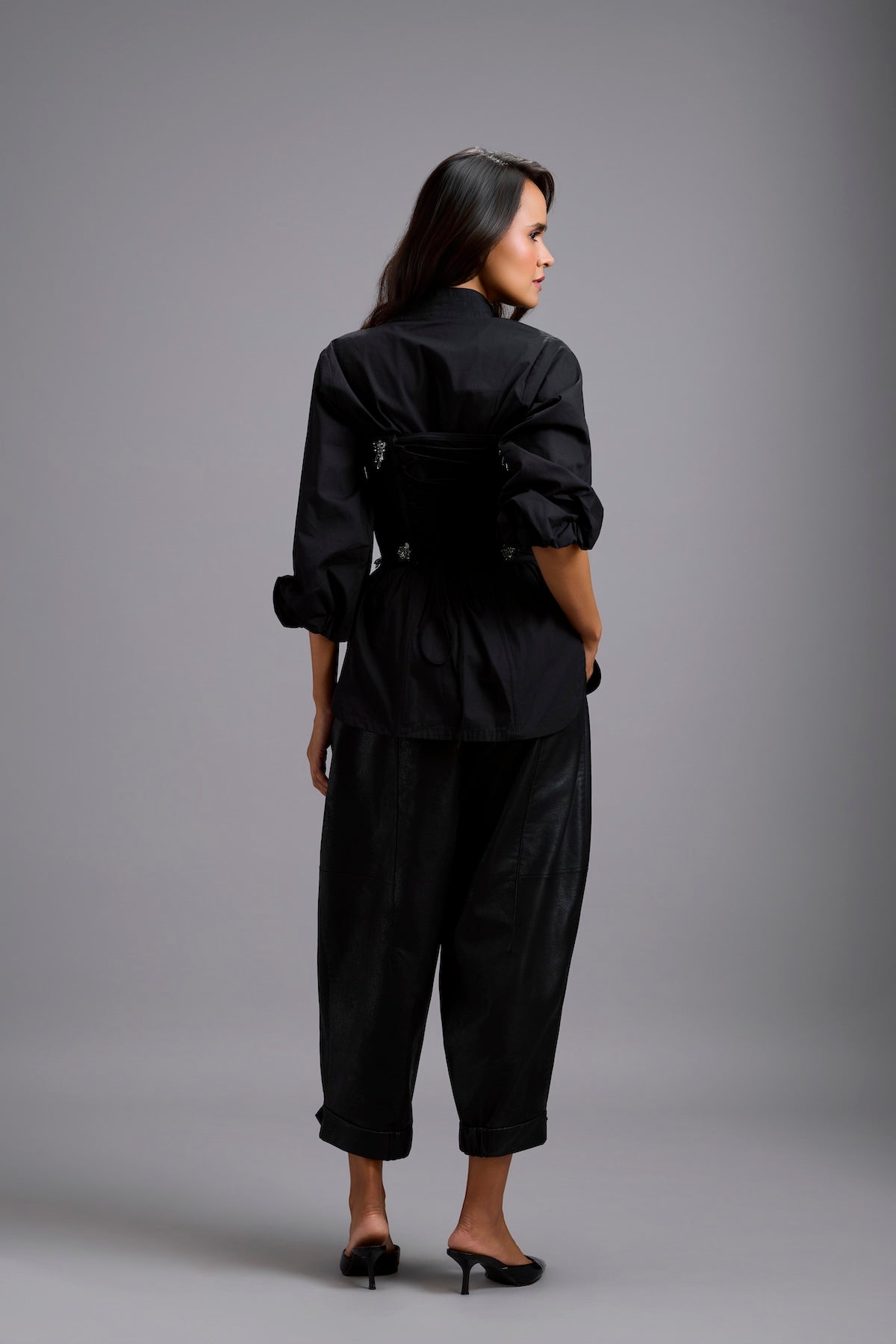 Tapered Cuffed Leather Pants