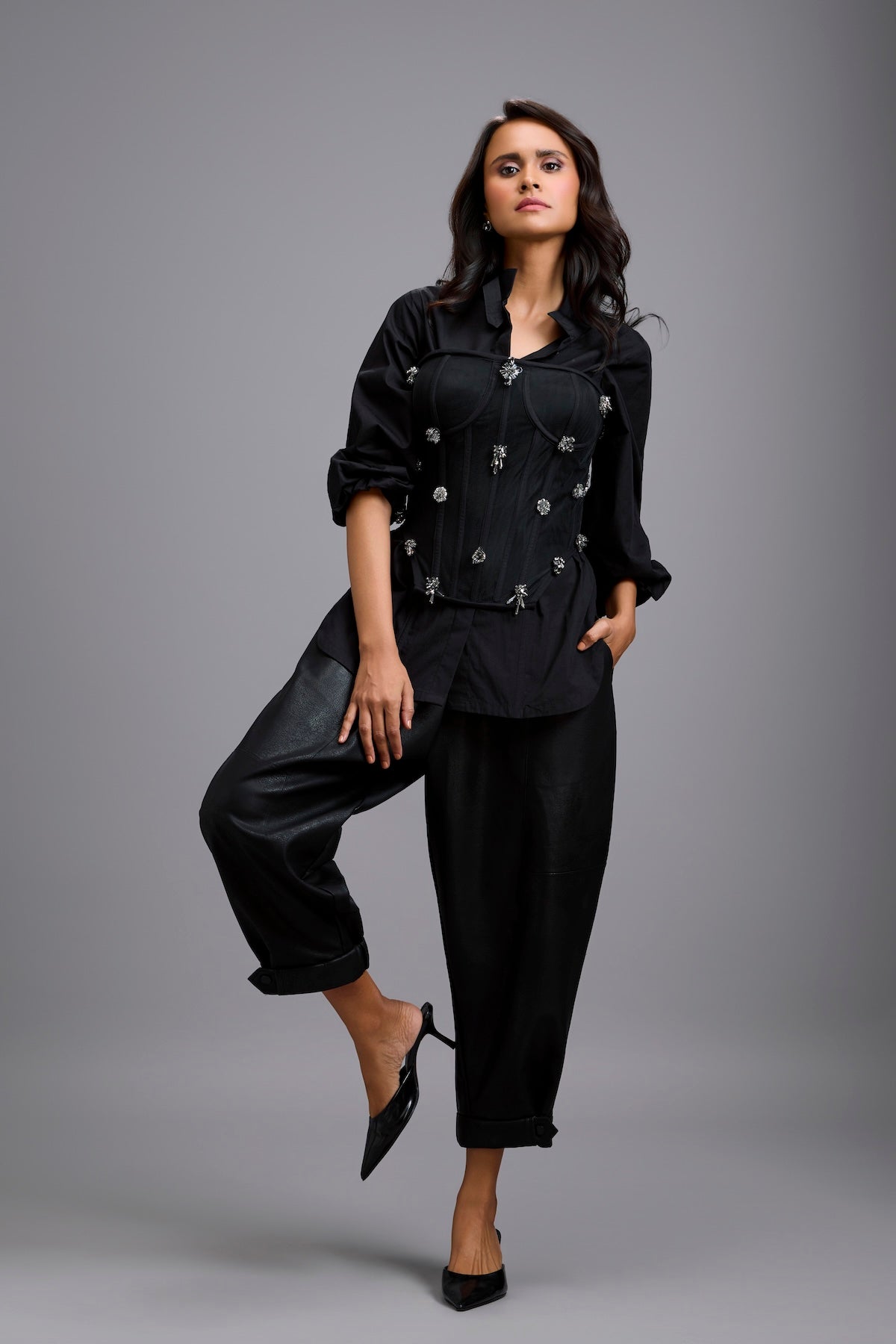 Tapered Cuffed Leather Pants