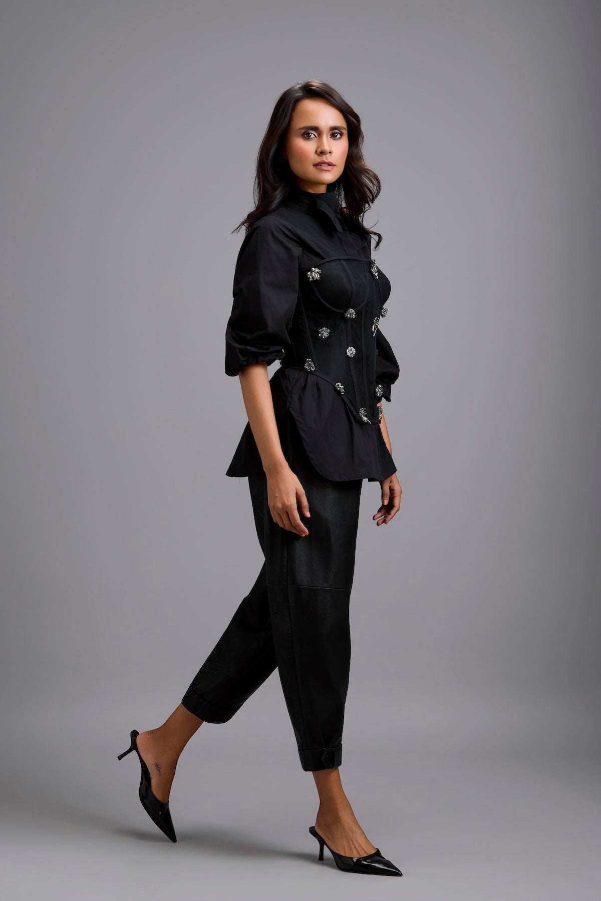 Tapered Cuffed Leather Pants