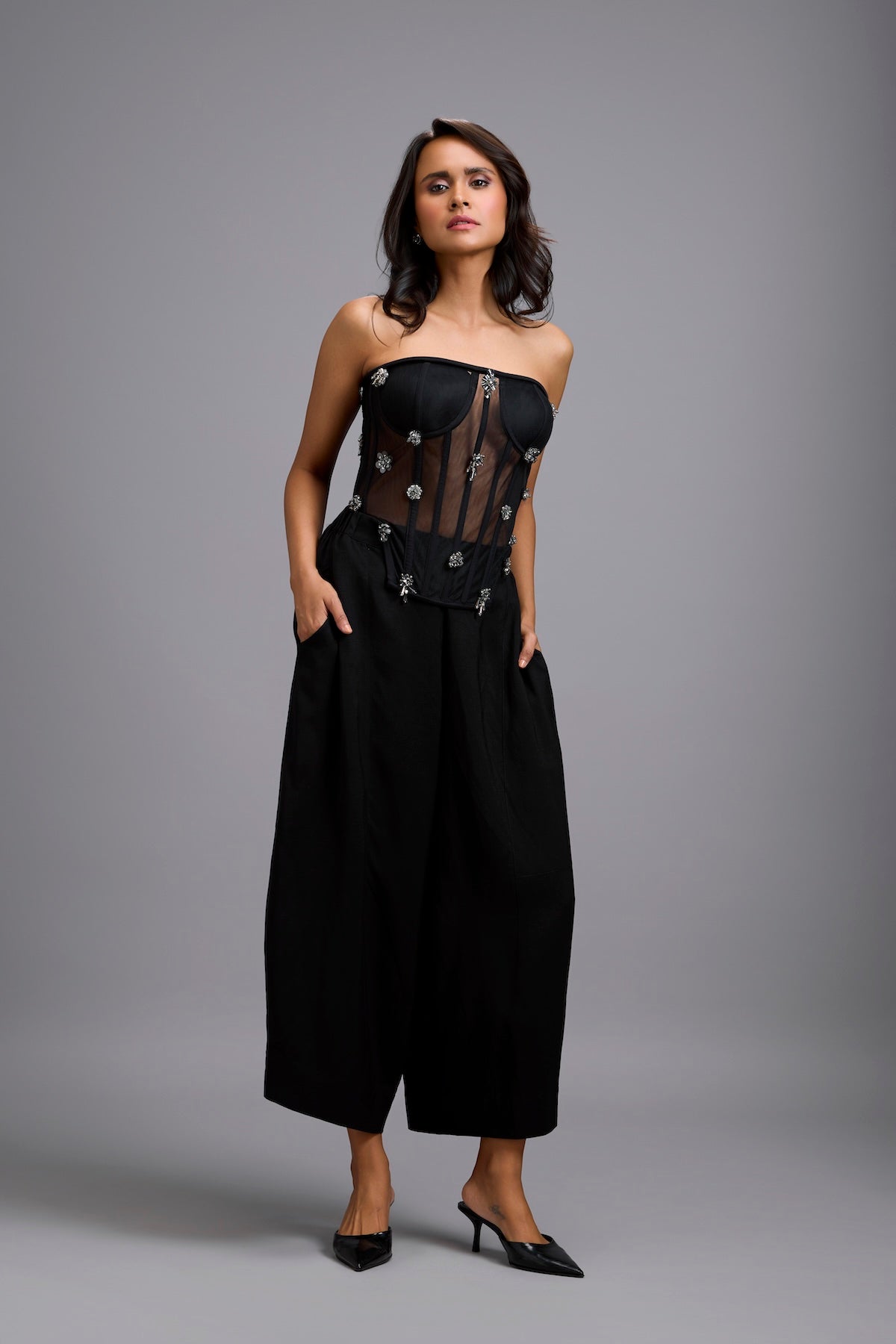 Tapered Wide-Leg Trousers