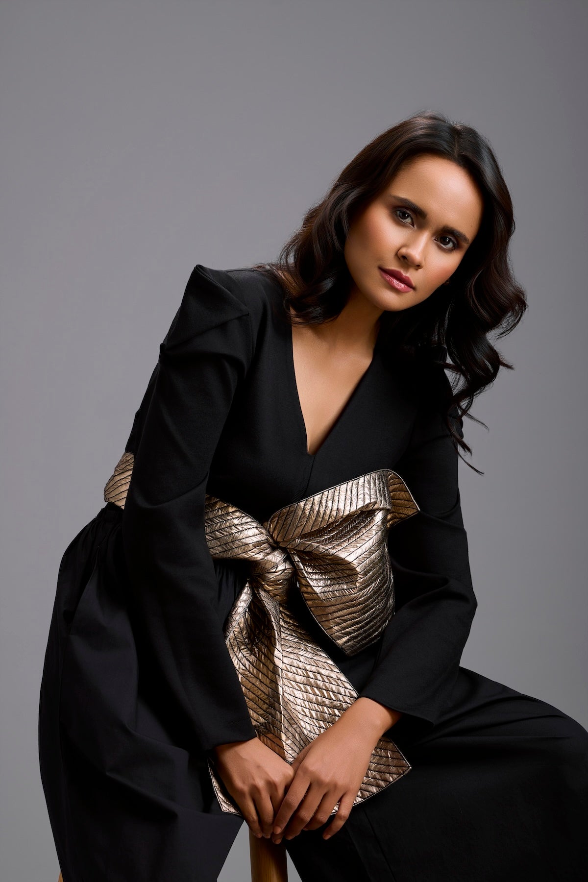 Jumpsuit with Gold Bow Waist Detail