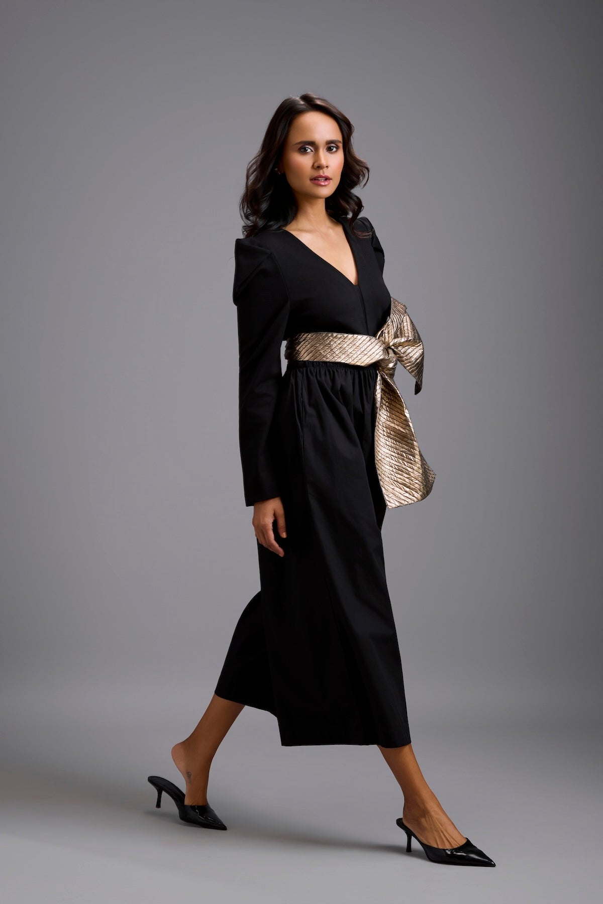 Jumpsuit with Gold Bow Waist Detail