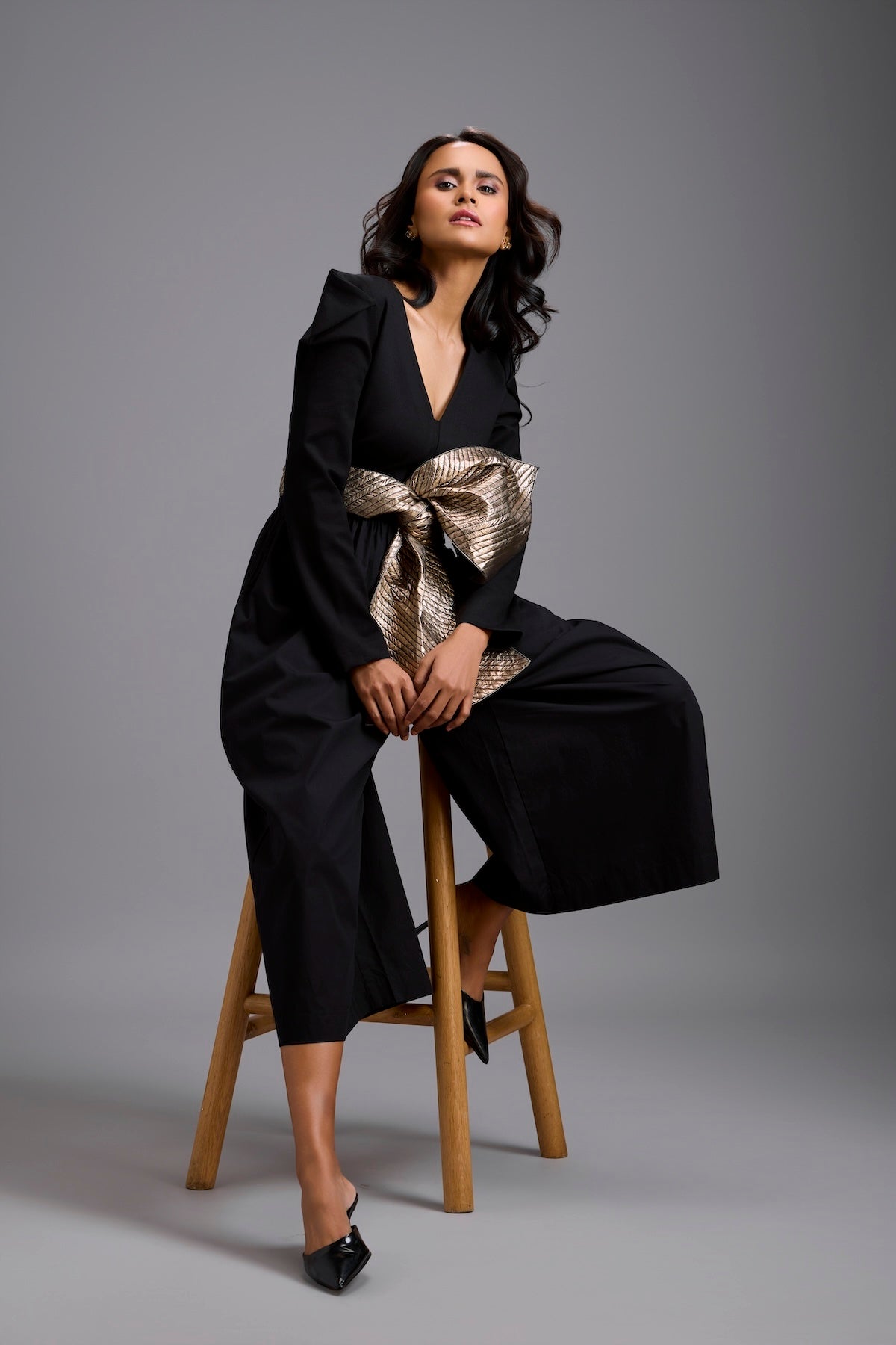 Jumpsuit with Gold Bow Waist Detail