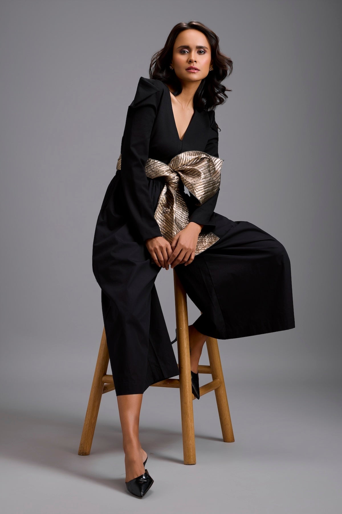 Jumpsuit with Gold Bow Waist Detail