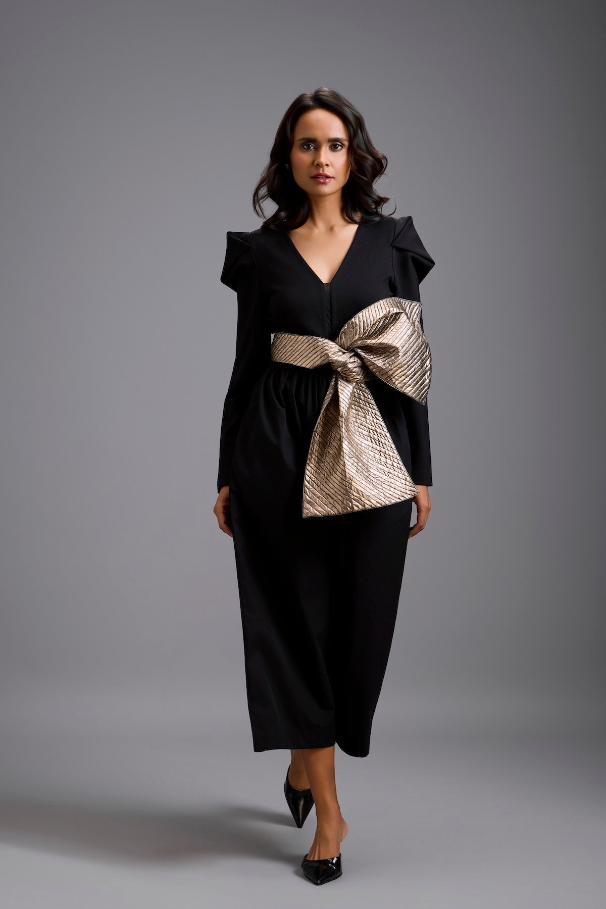 Jumpsuit with Gold Bow Waist Detail