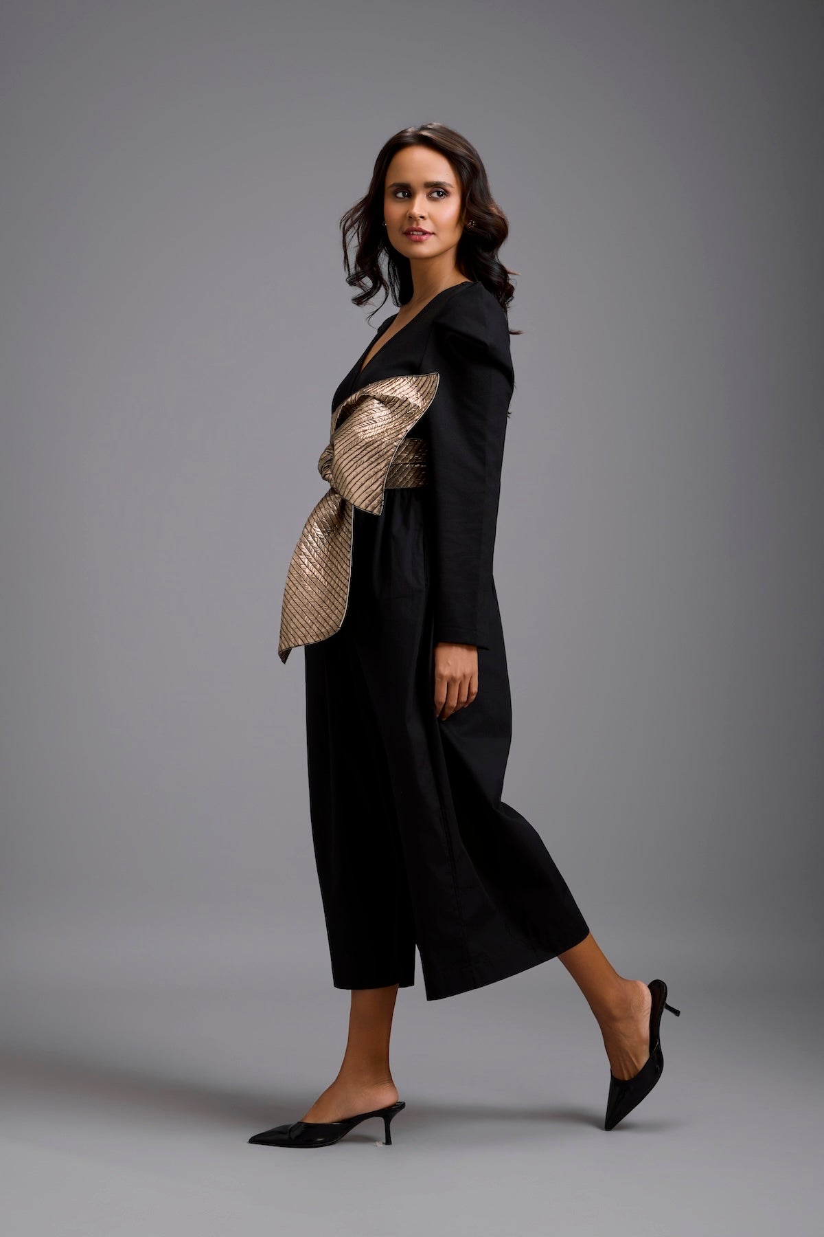 Jumpsuit with Gold Bow Waist Detail