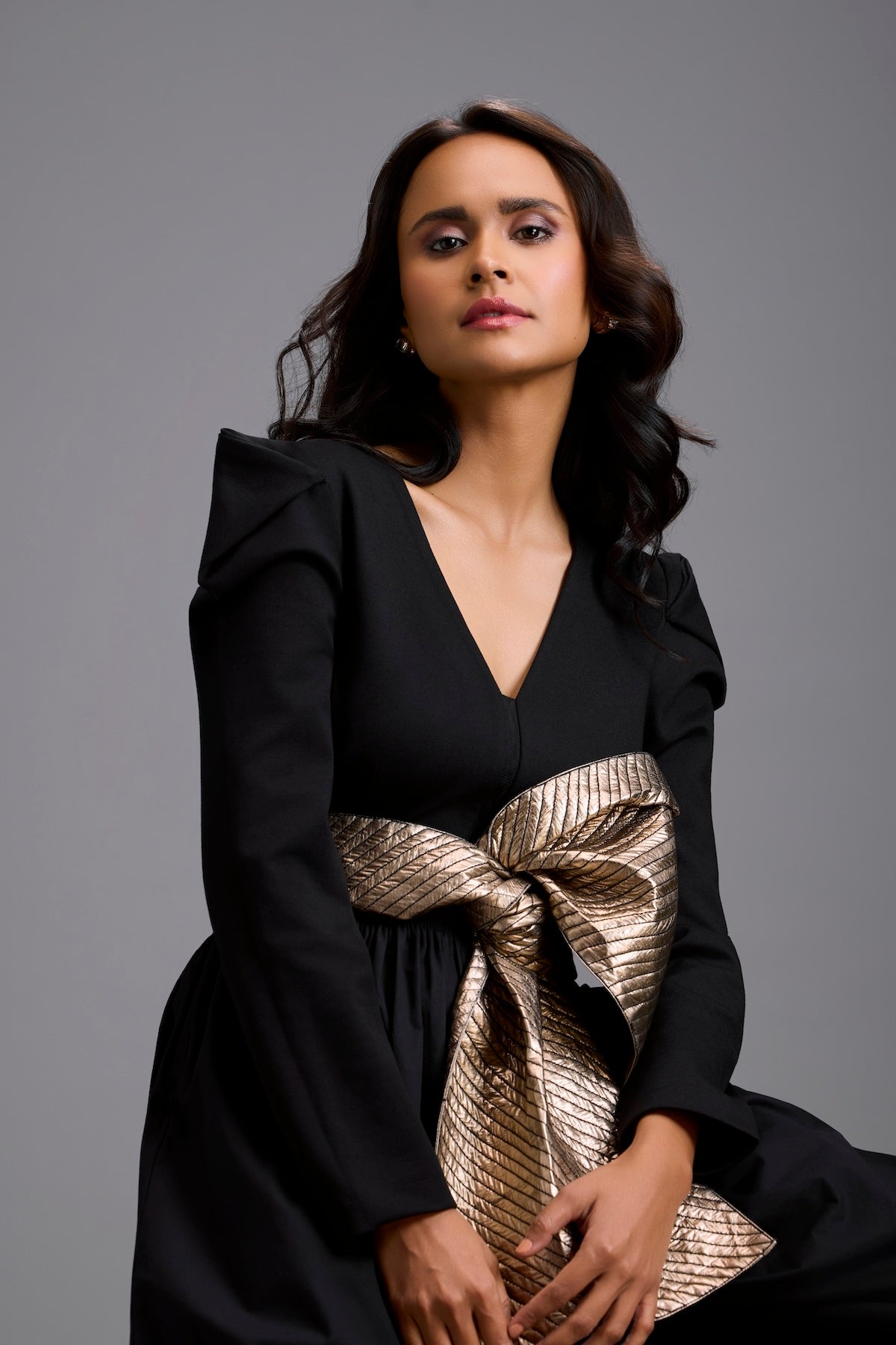 Jumpsuit with Gold Bow Waist Detail