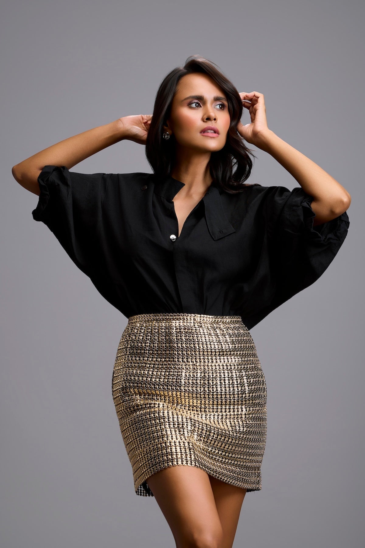 Metallic Gold Textured Mini Skirt