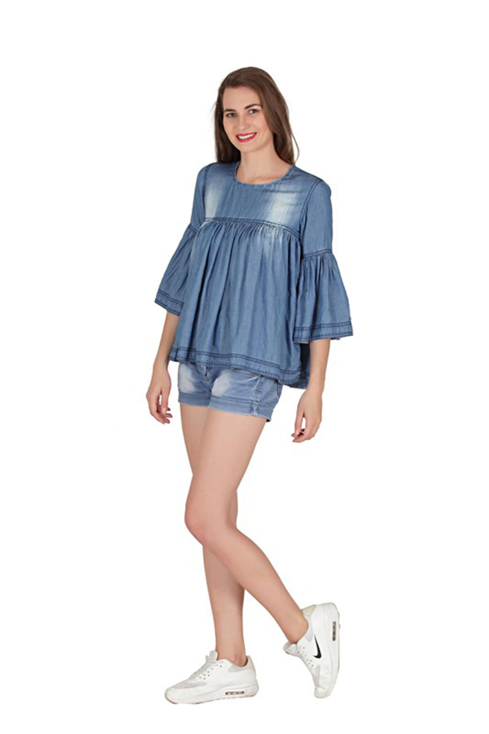 Denim Frill Sleeve Top