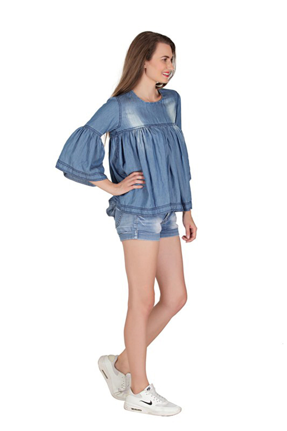 Denim Frill Sleeve Top