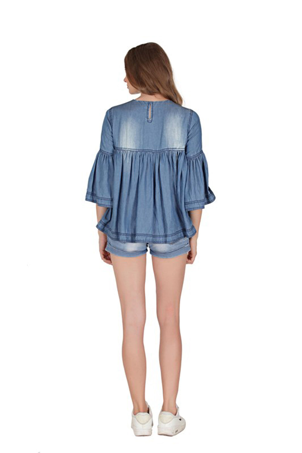 Denim Frill Sleeve Top