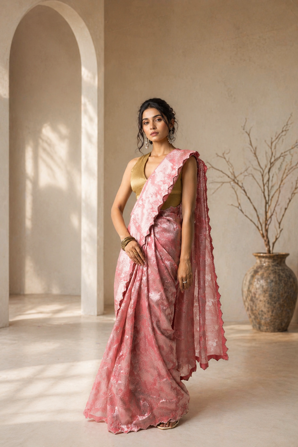 Twill Bloom Blush Pink Saree