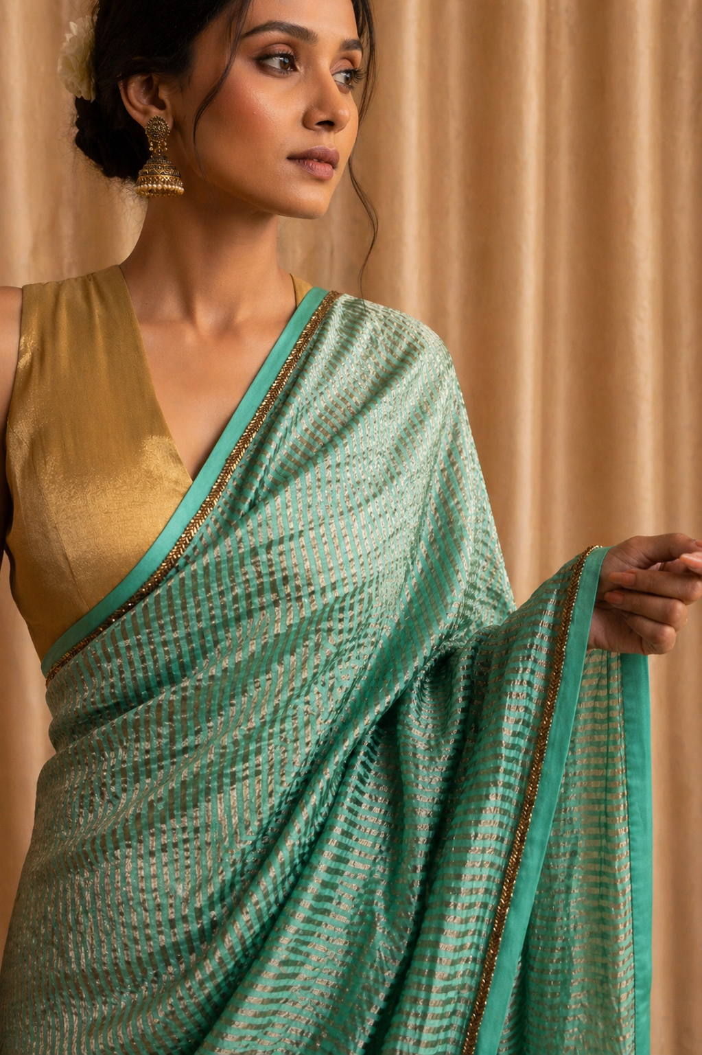 Jade Mint Pure Zari Stripes Saree