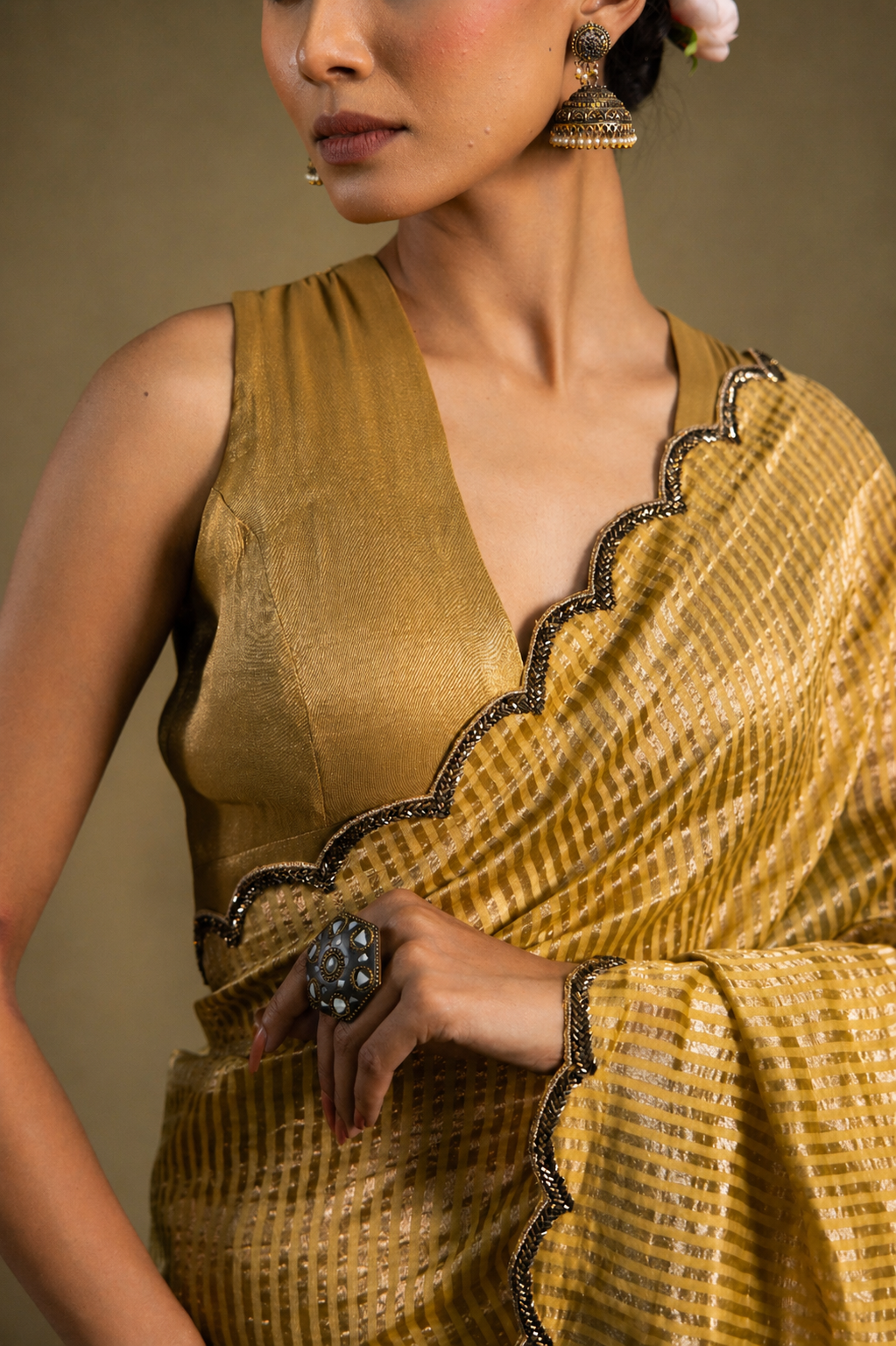 Autumn Mustard Pure Zari Stripes Saree