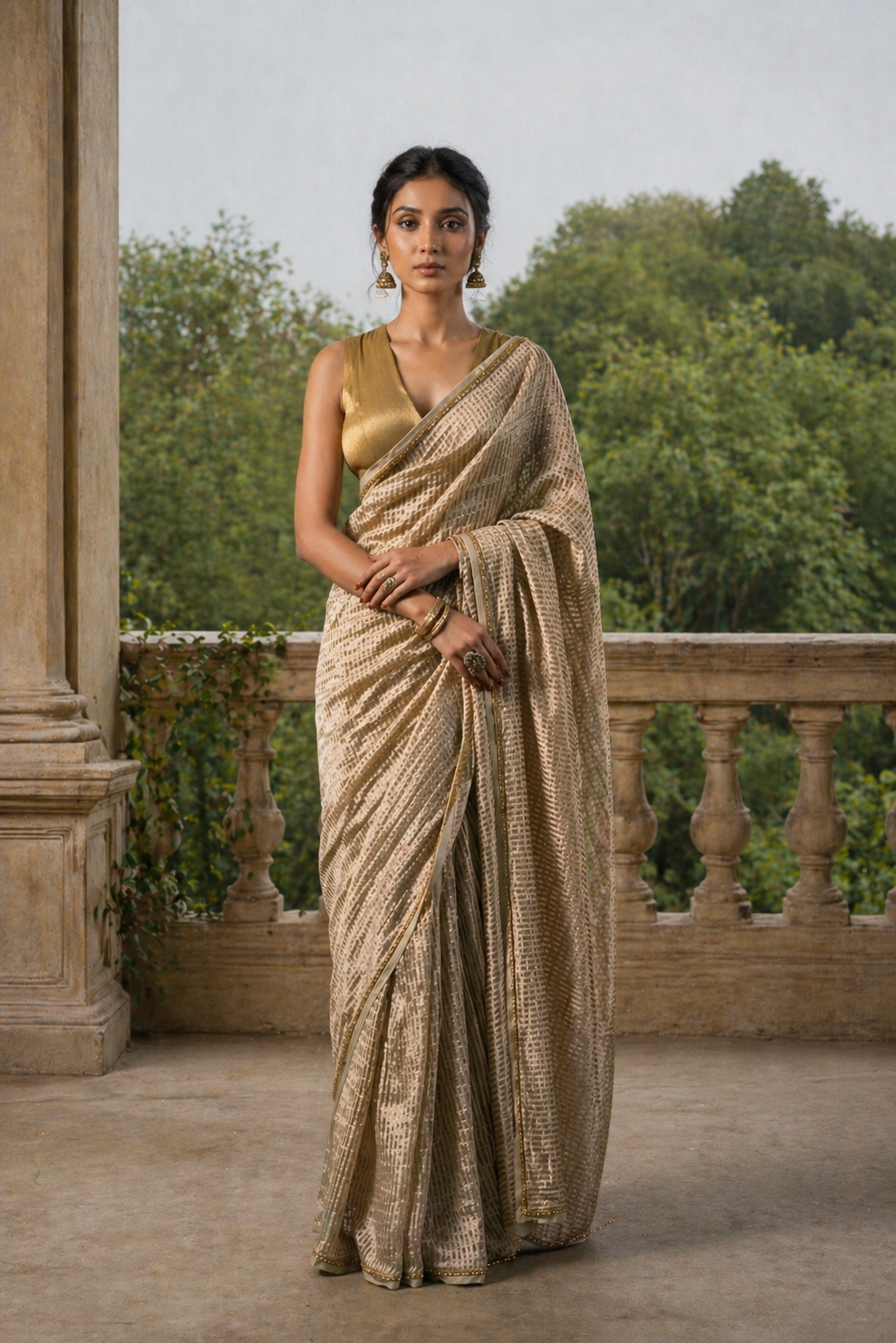 Champagne Dust Pure Zari Stripes Saree