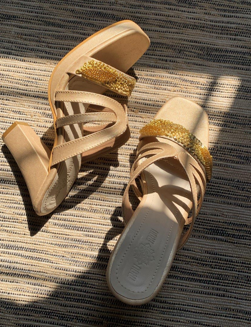 Aurora Block Heels, Light Gold