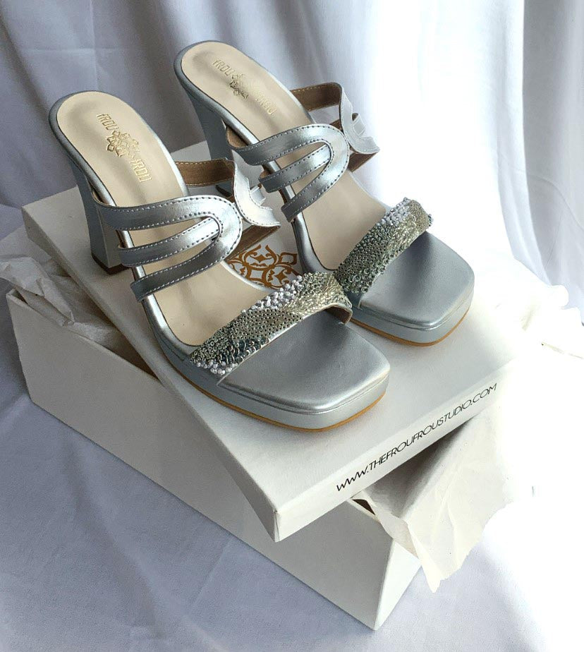 Aurora Block Heels, Silver