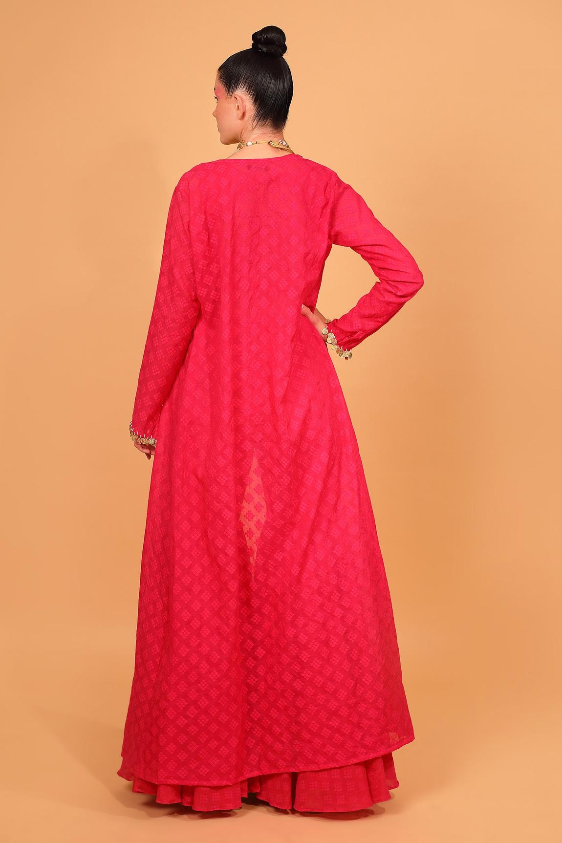 Fuchsia Chanderi Silk Sharara Set With Cape