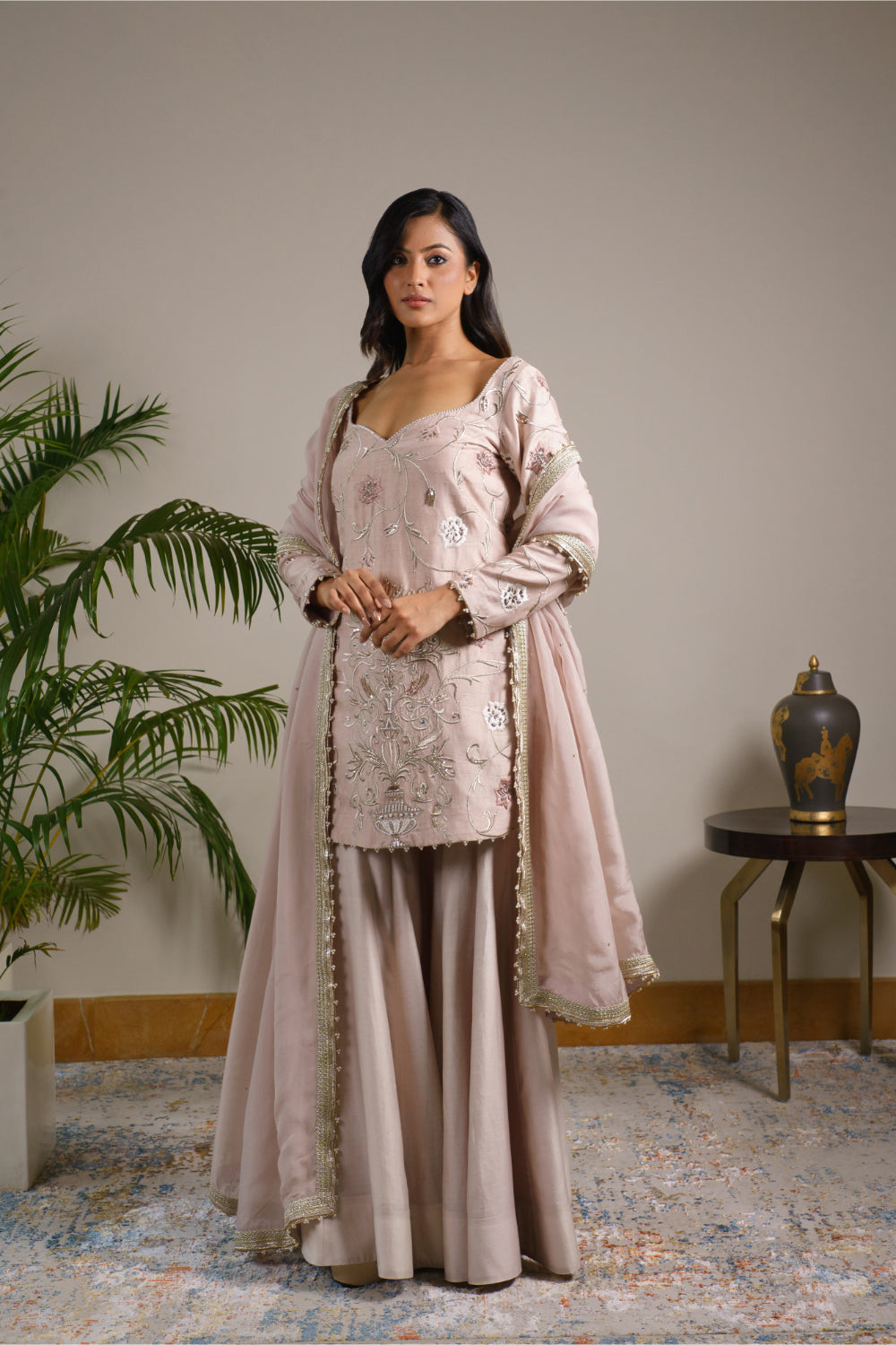 Lilac Raw Silk Kurti  Paired With  Sharar And   Duppata - Auraya Fashion - Guldavari - 