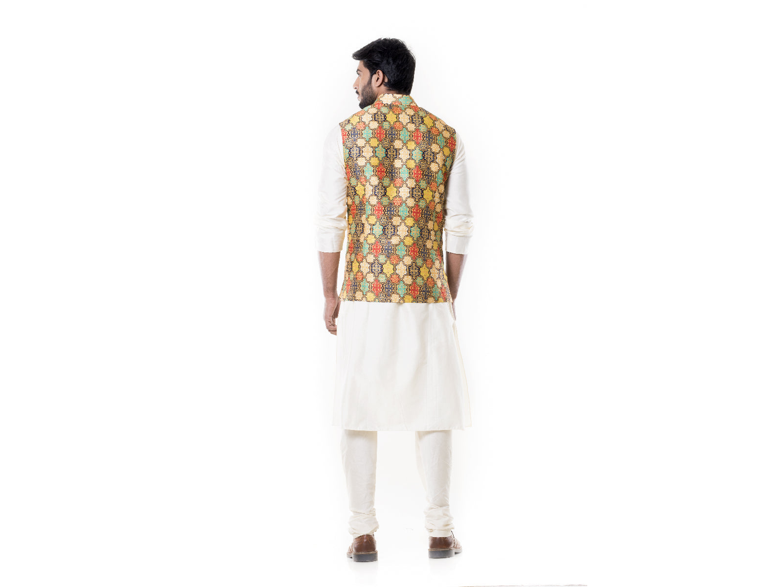 Cream Kurta with Printed Waist Coat Set