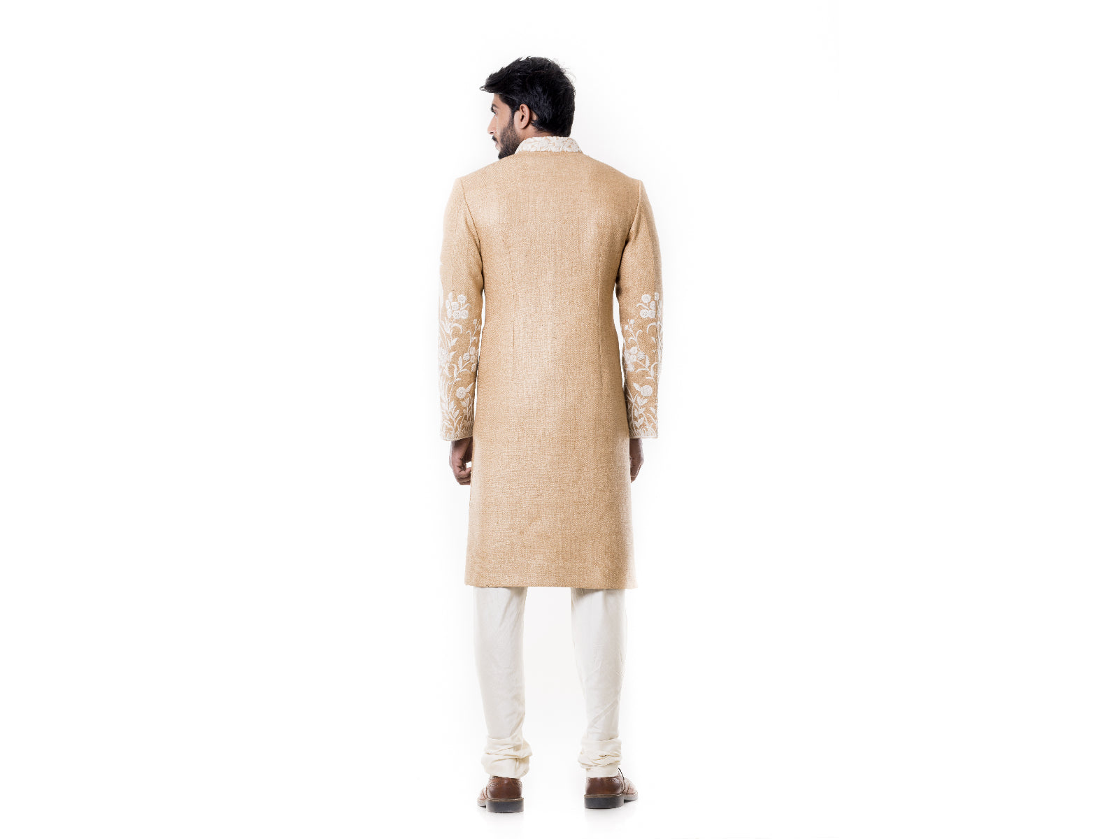 Cream Kurta with Hand Embroidered Beige Sherwani set