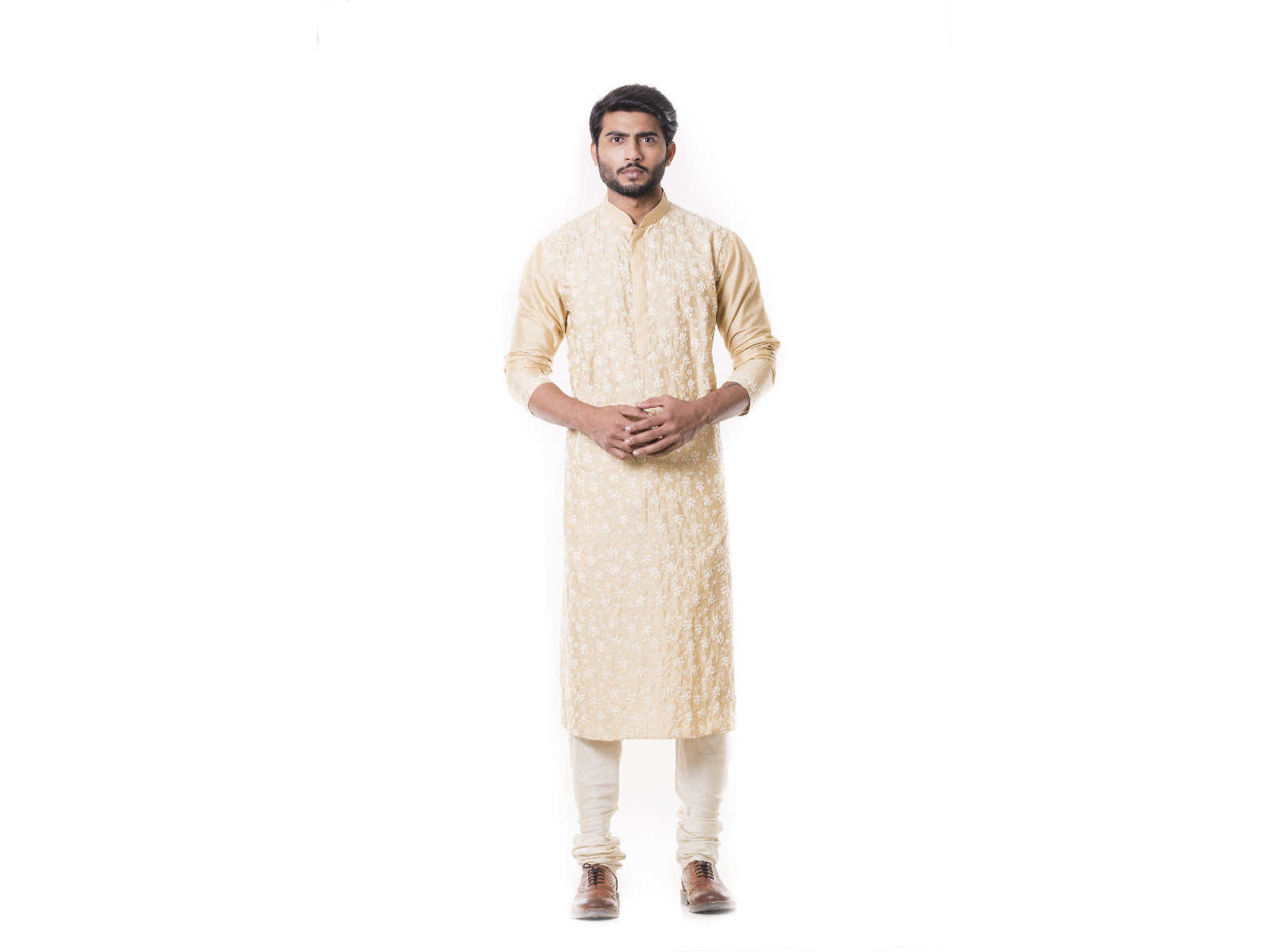 Sherwood Tan Kurta Set with Full Dori Embroidery