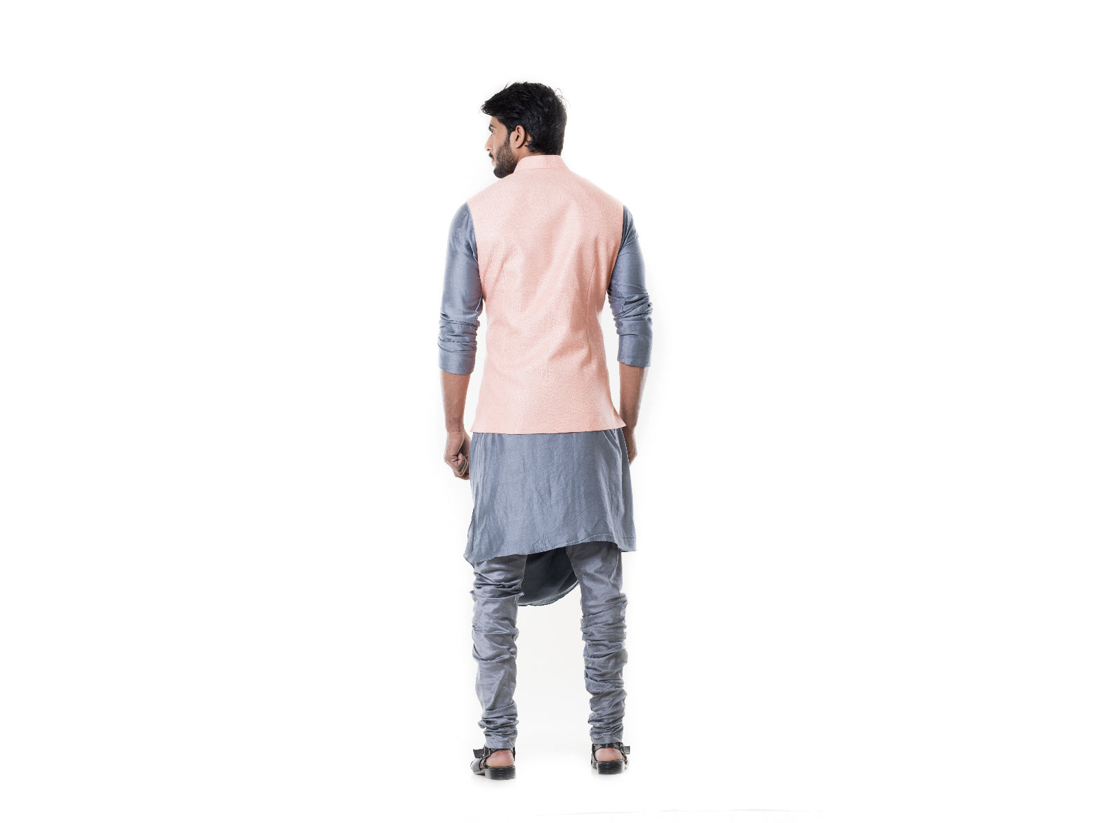 Grey Cowl Kurta with Pink Stitched Line Waist Coat