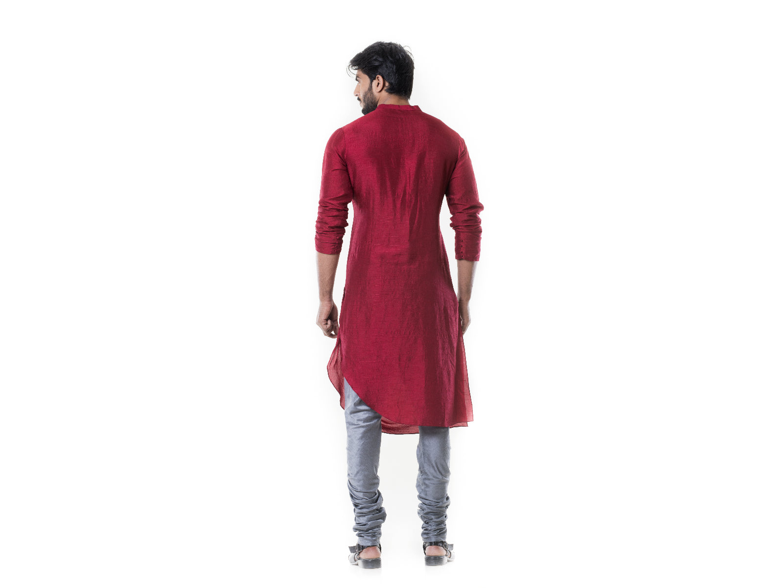Maroon Cowl Kurta with Grey Churidar.