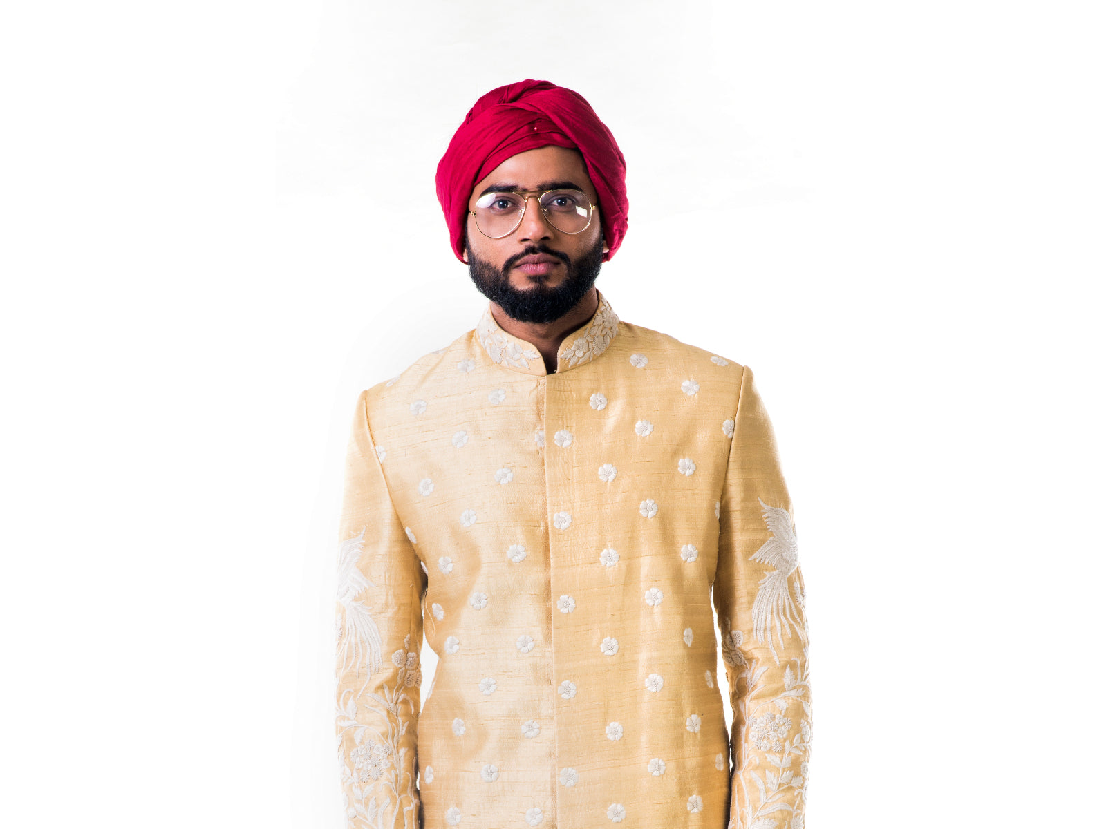 Off-White Thread Work Embroidery Sherwani Set