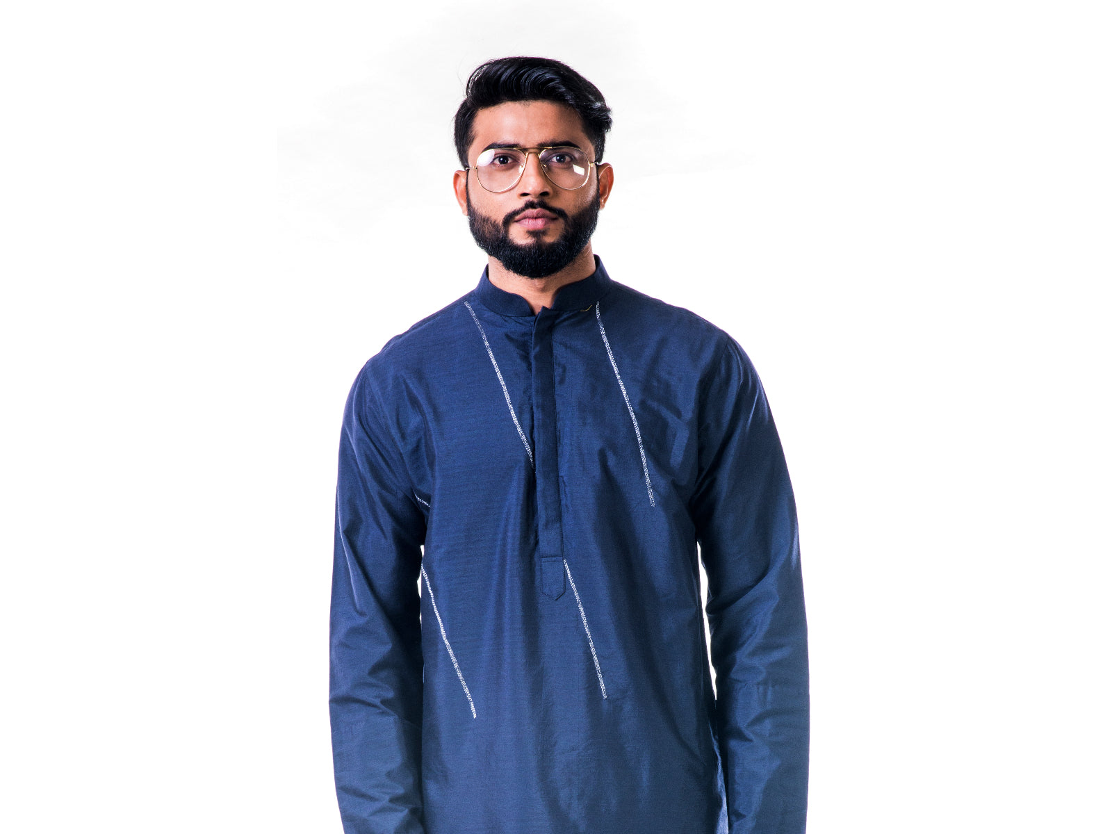 Midnight Blue Asymmetrical Hemline Embroidered kurta Set