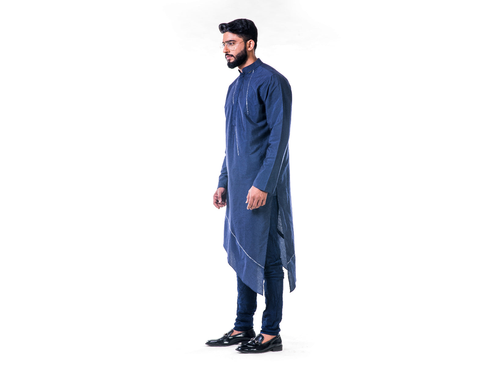 Midnight Blue Asymmetrical Hemline Embroidered kurta Set