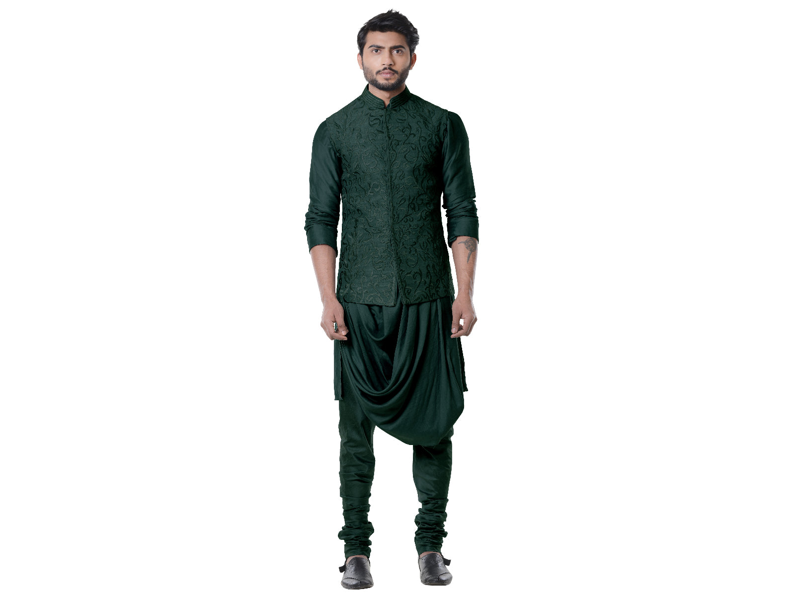 Seaweed Cowl Kurta with Full Embroidered Seaweed  Waist Coat set.