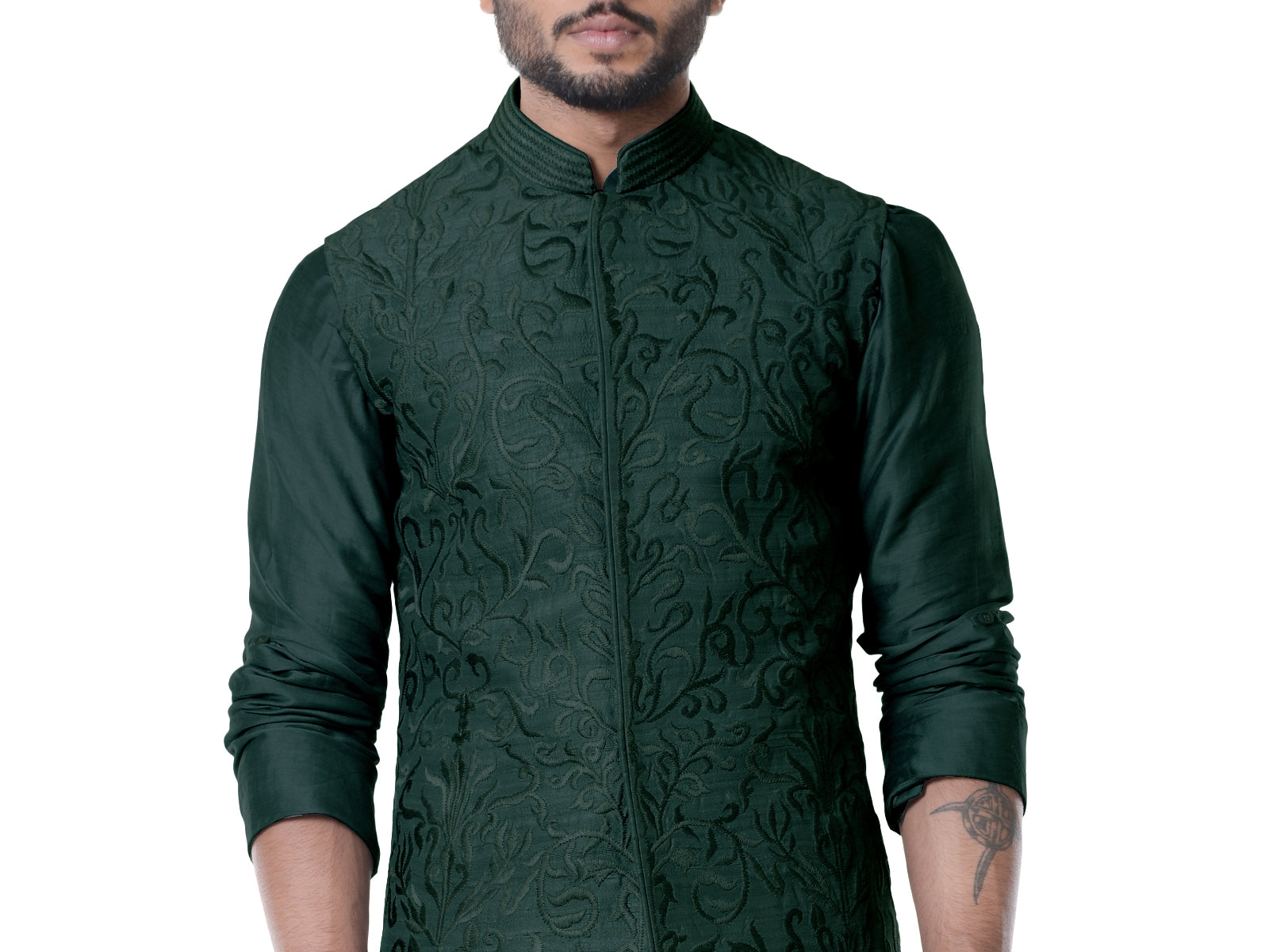 Seaweed Cowl Kurta with Full Embroidered Seaweed  Waist Coat set.