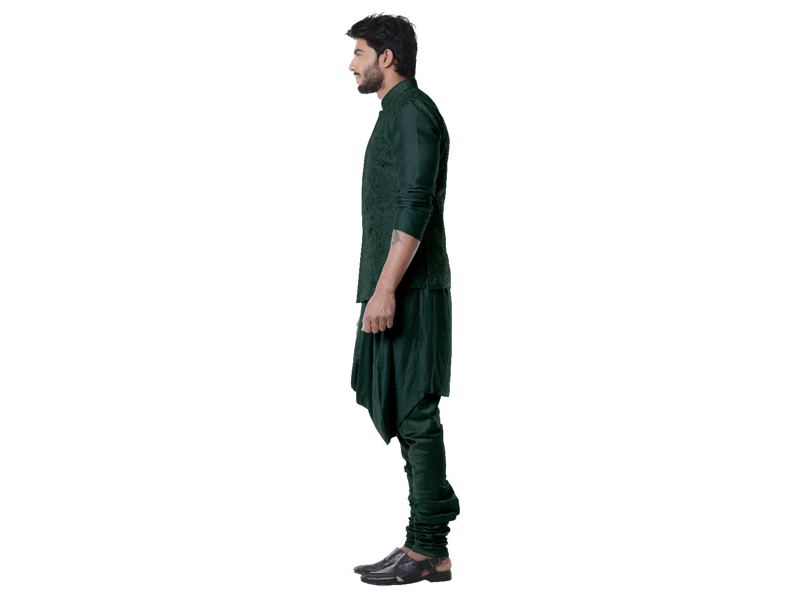 Seaweed Cowl Kurta with Full Embroidered Seaweed  Waist Coat set.