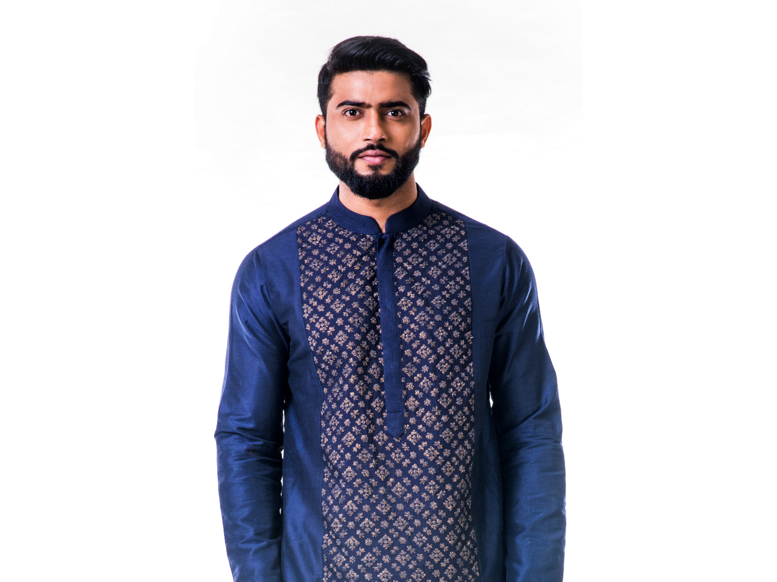 Blue Gold Embroidery Silk Kurta Set
