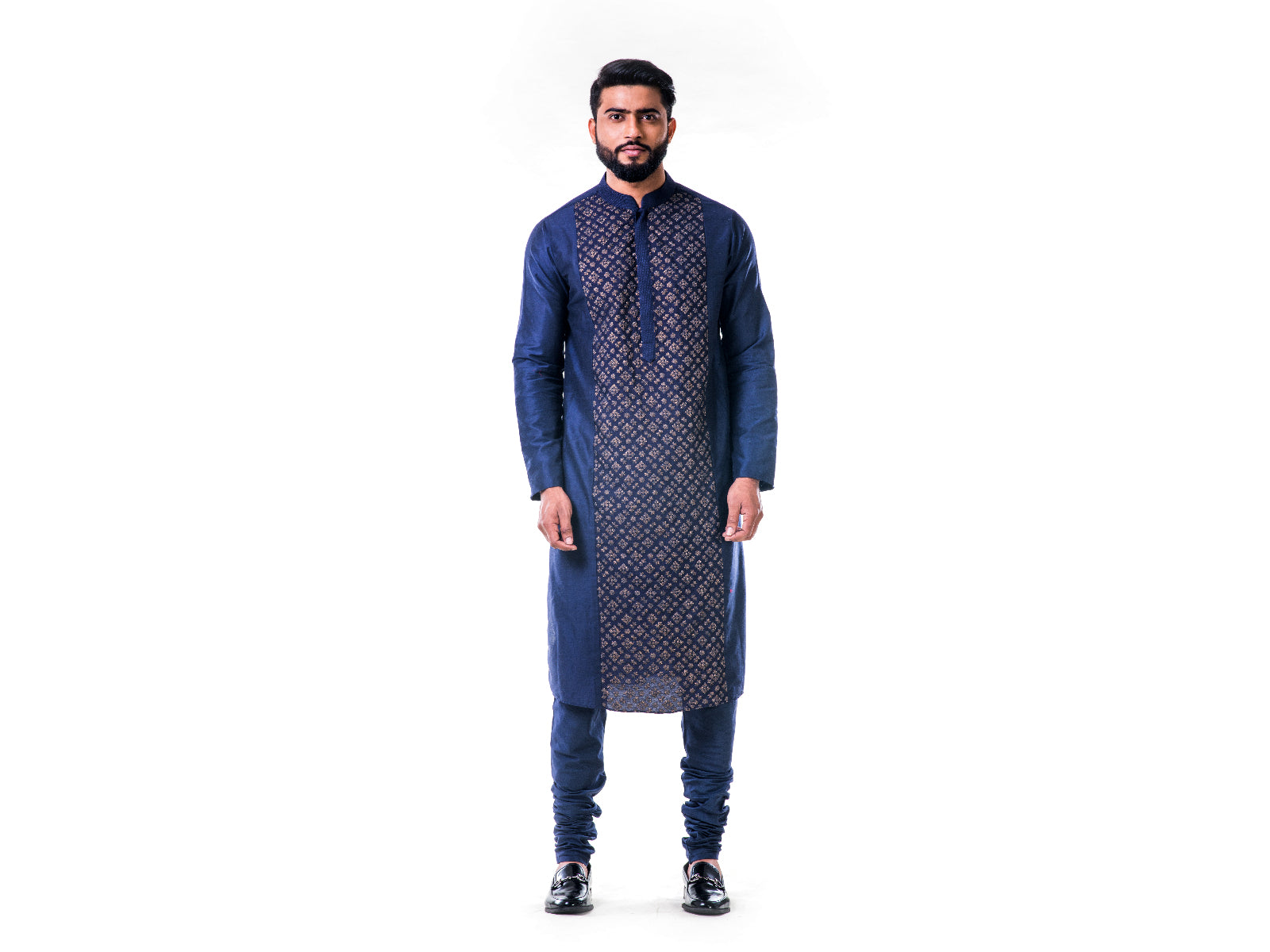 Blue Gold Embroidery Silk Kurta Set
